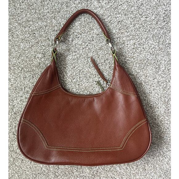 Hype Y2K Hobo Bag Brown Leather Top Handle Shoulder Bag Zip Compact - Picture 1 of 7